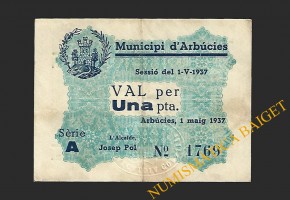 ARBUCIES (Girona), 1 Pesseta 01-05-1937