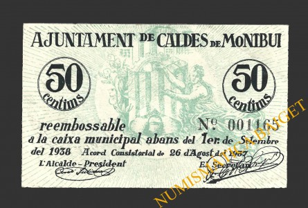 CALDES DE MONTBUI, (Barcelona), 50 centims, 26 d'agost del 1937