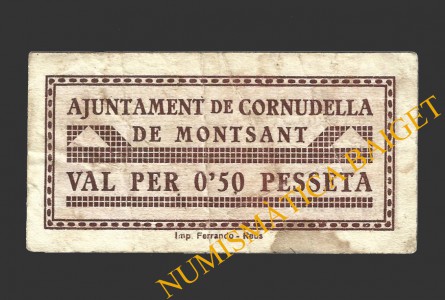 CORNUDELLA DE MONTSANT (Tarragona), 0'50 pessetes, 1937