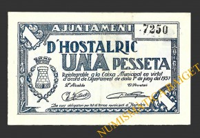 HOSTALRIC (Girona), 1 pesseta, 1 de juny del 1937  